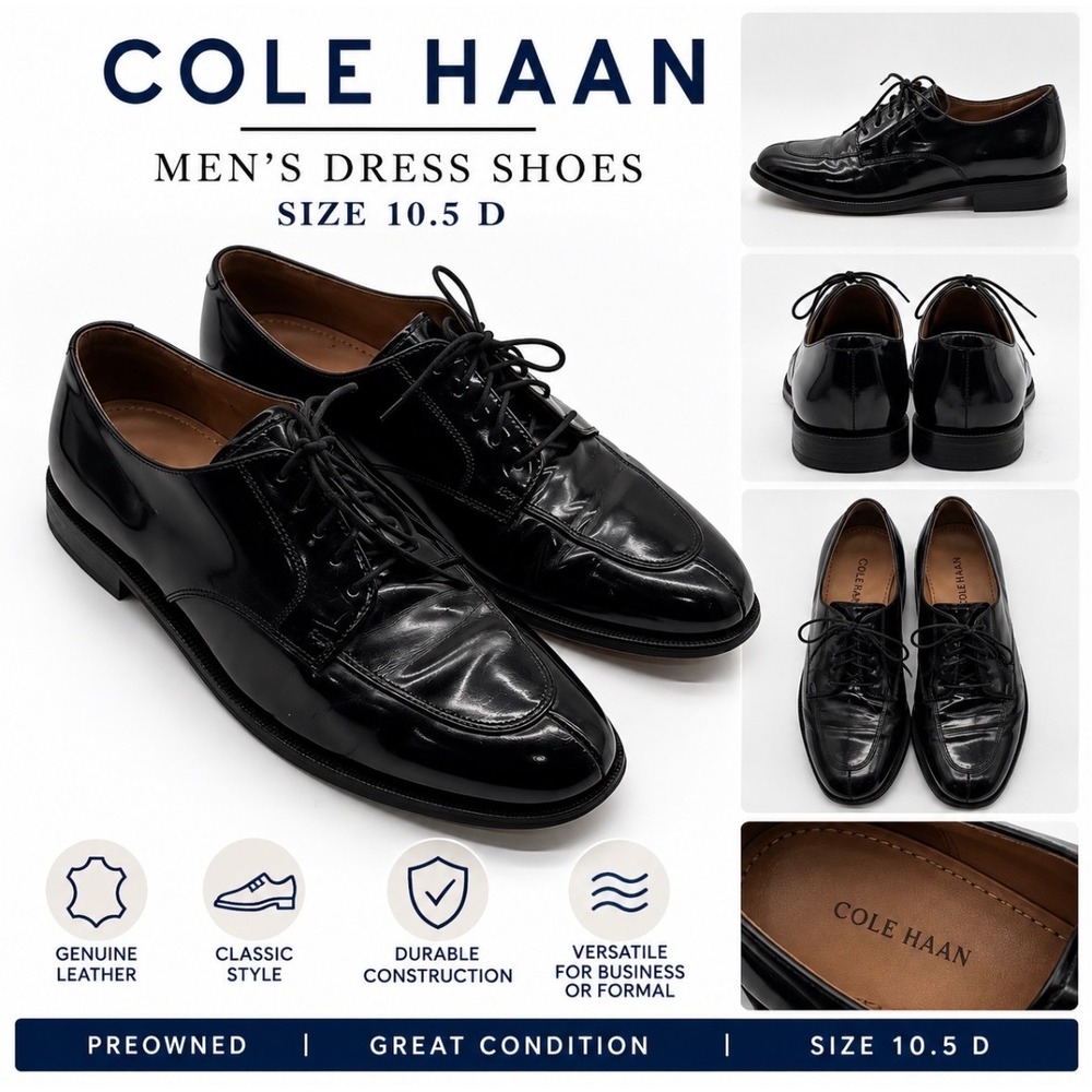 Cole Haan Mens Black Patent Leather Split Toe Derby Dress Shoes 10.5 D